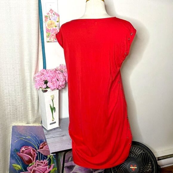 🌷OXYGEN🌷RED Rhinestone Beaded Short Sleeve Dress - Picture 8 of 13